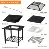 31 Inch Outdoor Fire Pit Dining Table with Cooking BBQ Grate - Black