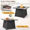 35 Inch Propane Gas Fire Pit Table Wicker Rattan with Lava Rocks PVC Cover - Black