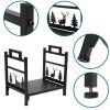 Wrought Iron Log Rack, Firewood Storage Holder, Heavy Duty Log Bin, Fireside Log Carrier for Fireplace Stove Accessories Christmas Pattern - Black