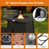 30 Inch Square Propane Gas Fire Table with Waterproof Cover - Black