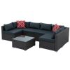 Patio Furniture, Outdoor Furniture, Seasonal PE Wicker Furniture, 7 Set Wicker Furniture With Tempered Glass Coffee Table - as Pic