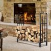 4 Feet Outdoor Heavy Duty Steel Firewood Wood Storage Rack - Black