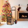 Firewood Log Cart Carrier with Wear-Resistant and Shockproof Rubber Wheels - Black